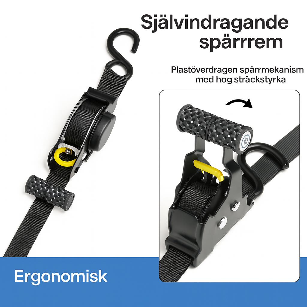 Xstrap - självupprullande spännband med spärrhake